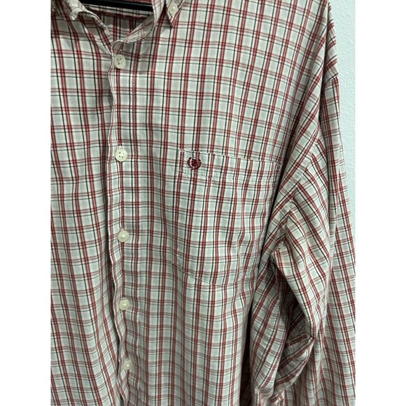 Izod Mens Red & White Plaid Button-Down Shirt XL 100% Cotton Classic Fit - Picture 4 of 9